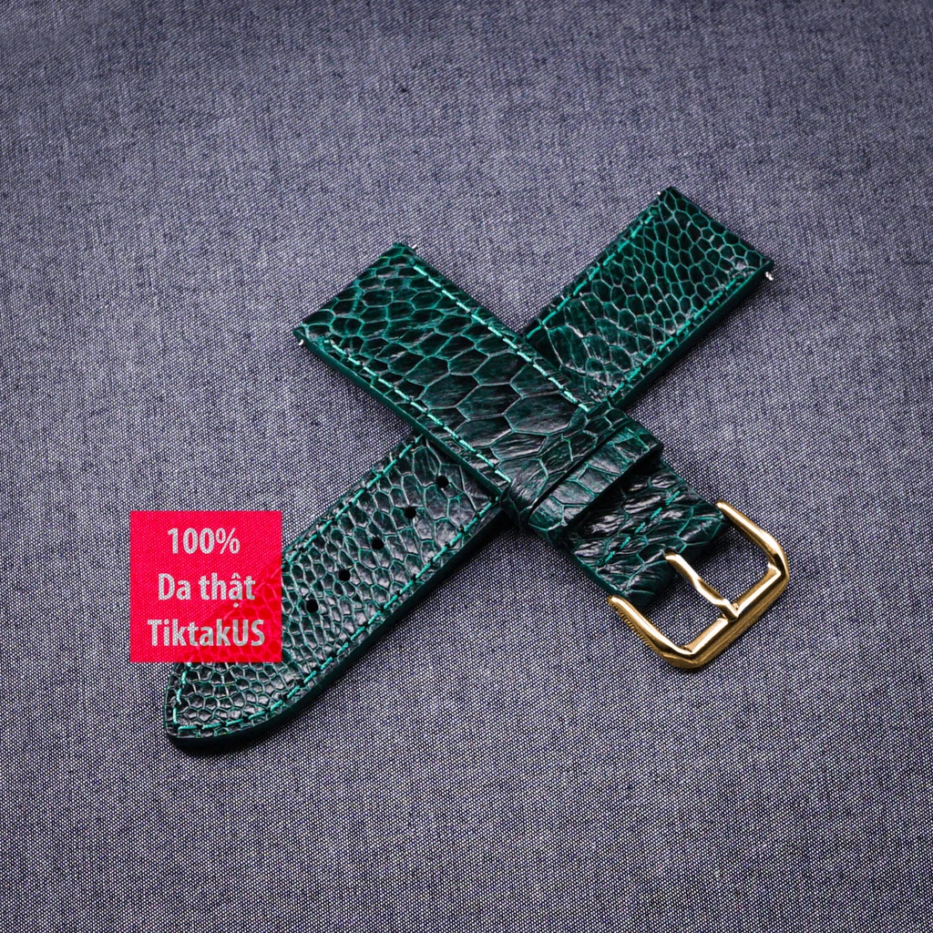 Dây đồng hồ nam da đà điểu thật khóa mạ vàng GOLD TiktakUs - Nhiều màu , đủ size 18mm - 19mm - 20mm - 21mm - 22mm