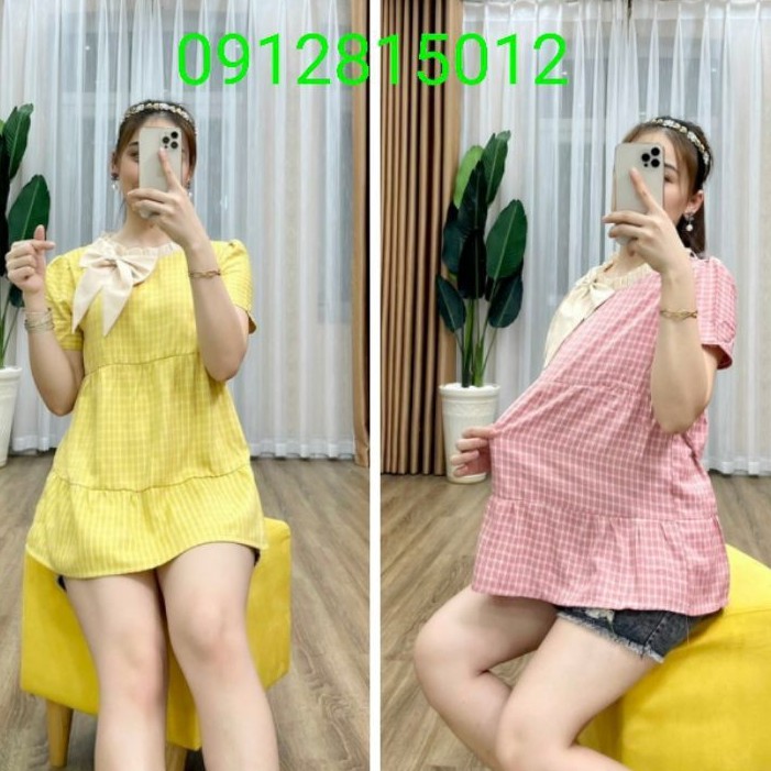 Áo bầu kiểu đồ công sở đẹp dáng babydoll xinh thiết kế - Freesize 65kg