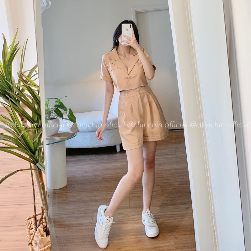 Set crop vest quần short