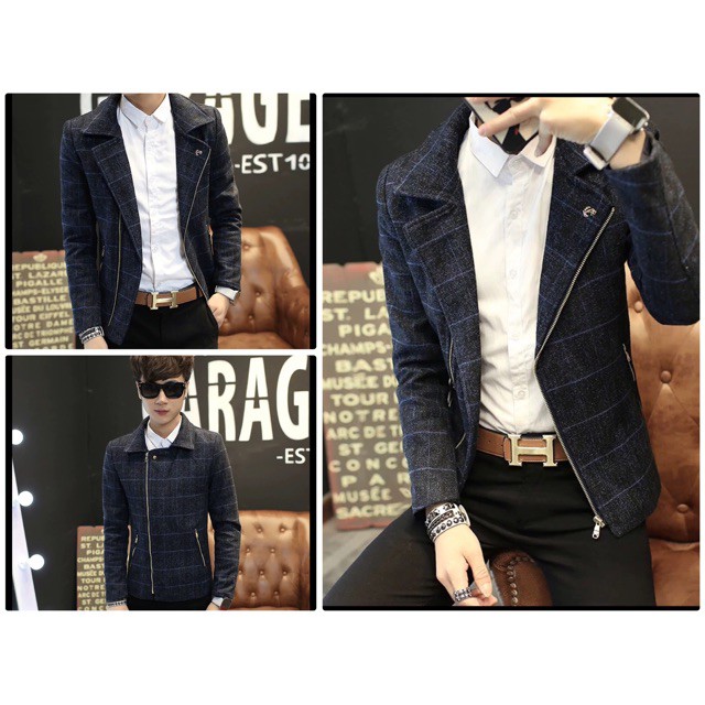 Áo vest nam dạ kẻ dáng ngắn kéo khoá mặc được nhiều kiểu thời trang Hàn Quốc - XN08 | BigBuy360 - bigbuy360.vn
