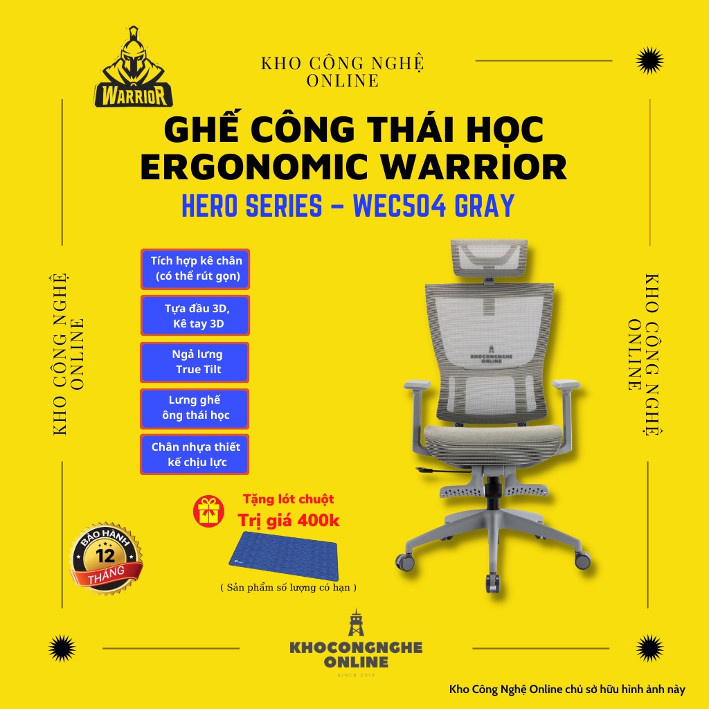 Ghế công thái học ergonomic WARRIOR – Hero series – WEC504 Gray