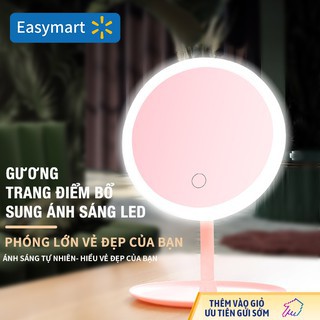 gương trang điểm để bàn.GƯƠNG TRANG ĐIỂM HÌNH TRÒN CÓ ĐÈN LED cảm ứng 3 cấp độ cao cấp