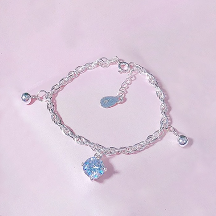 Lắc tay bạc nữ Khảm đá charm chuông cá tính chất liệu bạc 925 thời trang phụ kiện trang sức nữ Viễn Chí Bảo L400211