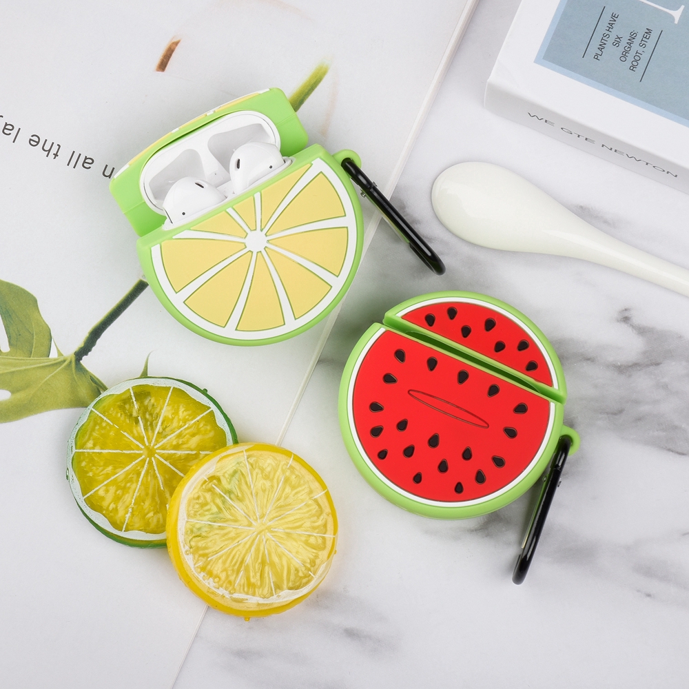 Vỏ bọc silicon họa tiết trái cây xinh xắn bảo vệ cho hộp sạc tai nghe Airpods