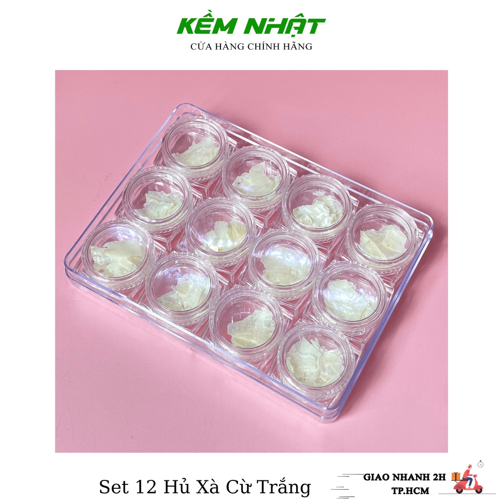 Set 12 Hủ Xà Cừ Trắng Đính Móng