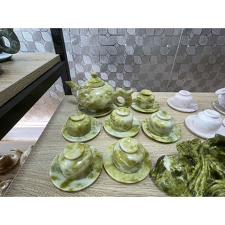 Ấm chén pha trà bằng đá serpentine tự nhiên