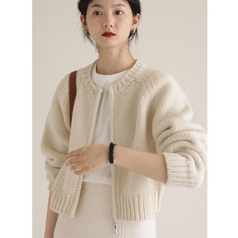 Áo Khoác Cardigan Len Dệt Kim Dày Dáng Rộng Cổ Tròn Dài Tay Phối Khóa Kéo Thời Trang Thu Đông Hàng Mới 2022