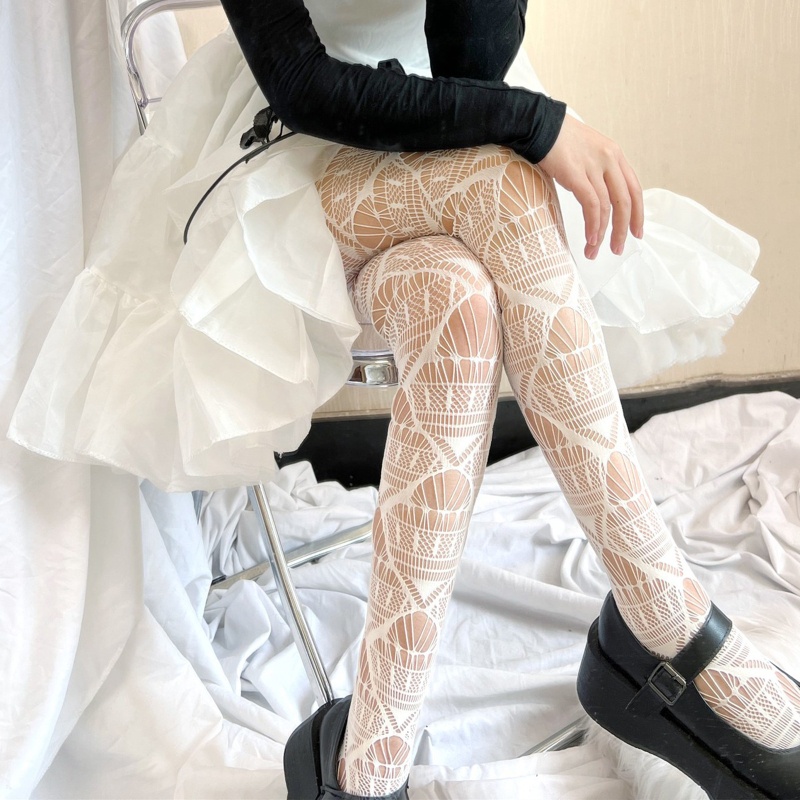 XIXI Quần Tất Lưới Họa Tiết Hình Học Phong Cách Gothic Thời Trang