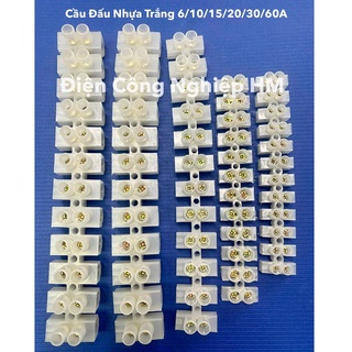 Cầu đấu nhựa trắng 12 pha 6a~60a, domino cầu đấu điện nhựa chống cháy