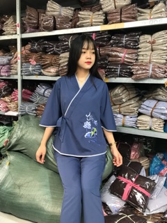Bộ đồ đi chùa vạt chéo thắt nơ