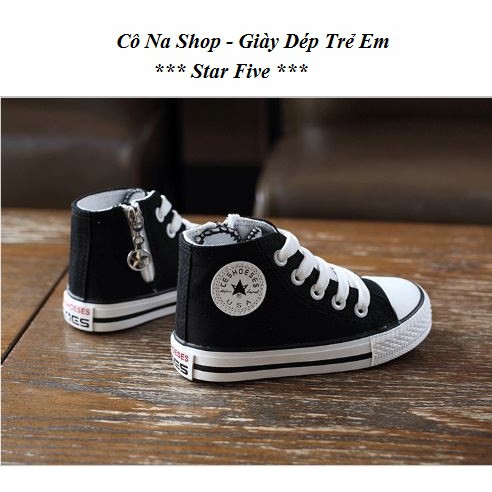 Giày cao cổ bé trai bé gái kiểu Converse Dây Buộc Có Khóa Ngang [Ảnh Thật] ĐEN