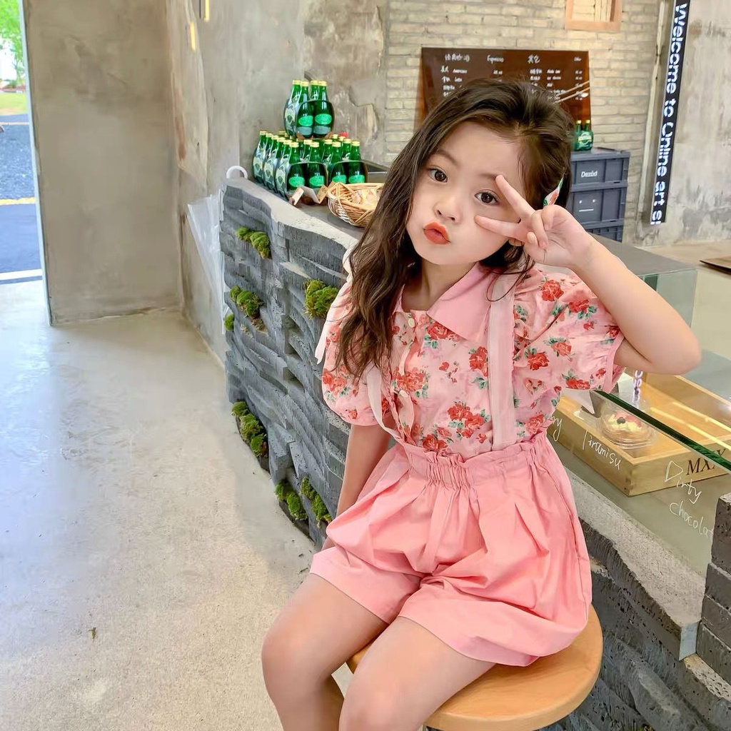 Bộ Áo Sơ Mi Ngắn Tay Và Quần Yếm Phong Cách Phương Tây Thời Trang Mùa Hè Hàng Mới Dành Cho Bé Gái 2022