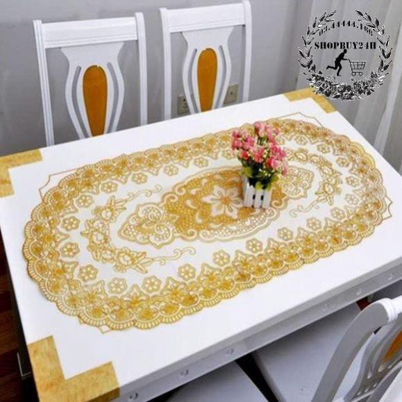 HCM -  (GIAO NGẪU NHIÊN)Khăn trải bàn họa tiết 3D sang trọng hình Oval 84x39cm