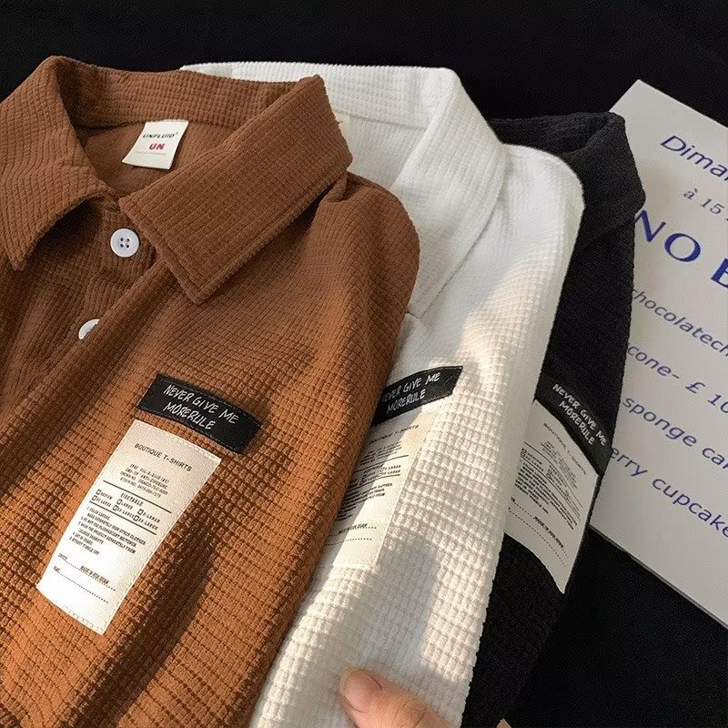 Áo polo Ngắn Tay Form Rộng Thêu Họa Tiết Phong Cách Retro Nhật Bản