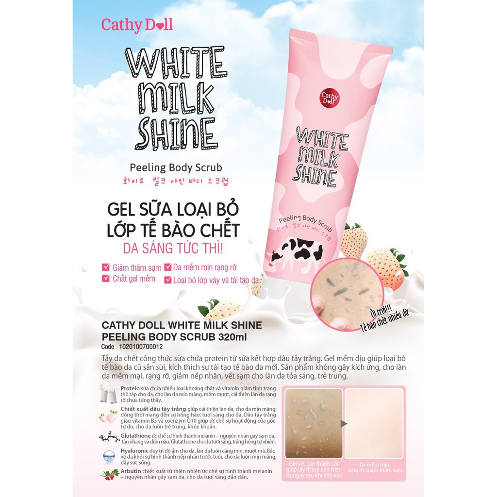 TẨY TẾ BÀO CHẾT TOÀN THÂN SỮA BÒ CATHY DOLL WHITE MILK SHINE PEELING BODY SCRUB - 320ML