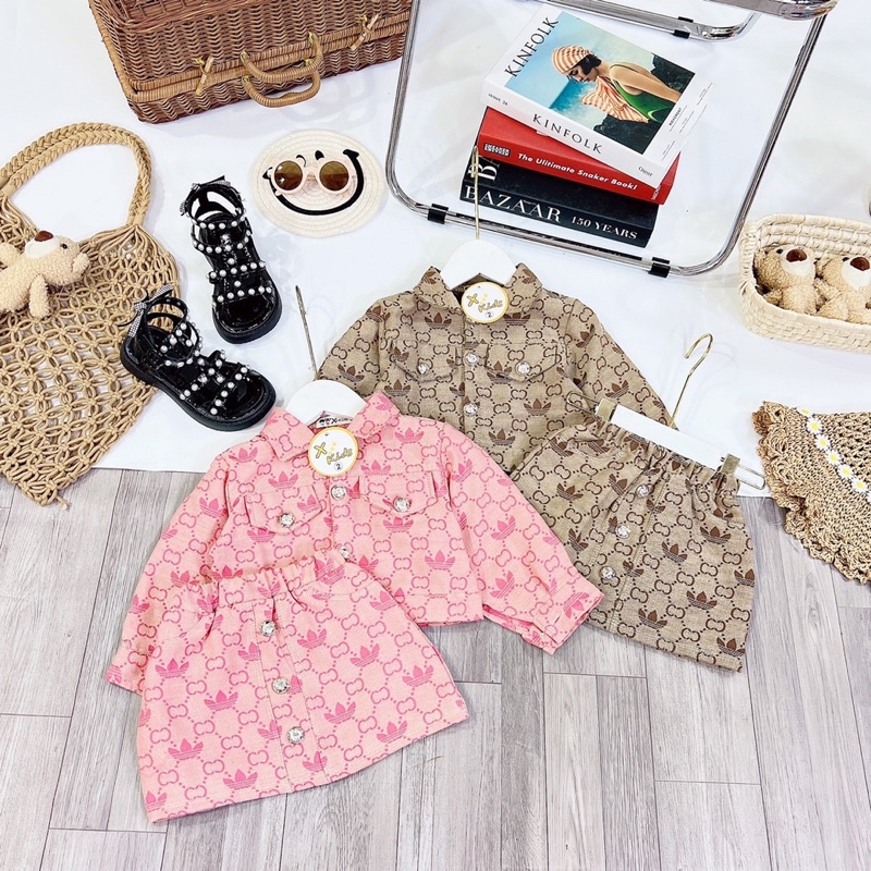 Set áo khoác cv dệt vân cho bé gái