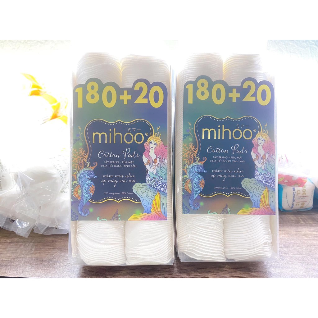 BÔNG TẨY TRANG MIHOO NÀNG TIÊN CÁ 180+20 COTTON PAD ( CHÍNH HÃNG )