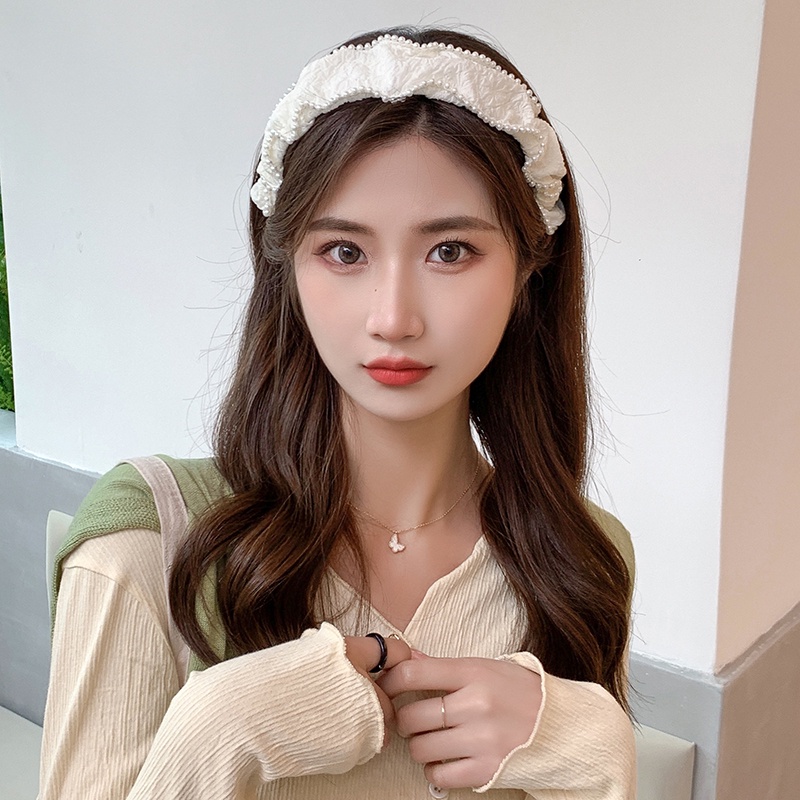 Băng Đô Cài Tóc Đính Nơ Trắng Sữa Đính Ngọc Trai Dễ Phối Đồ