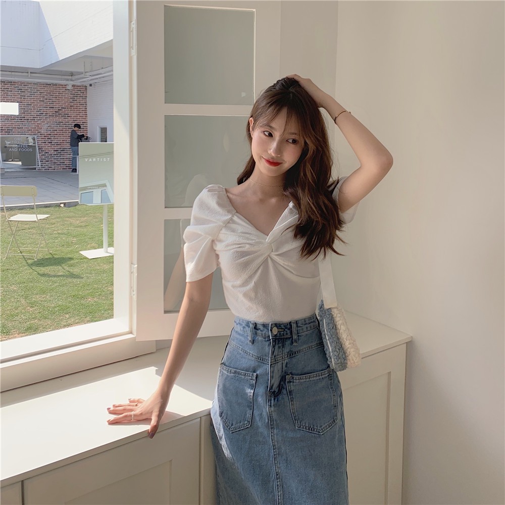 Áo croptop ngắn nữ vai nhún màu tím hoa cà siêu xinh