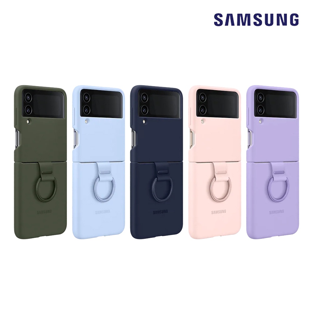Ốp điện thoại silicon chính hãng có vòng đỡ màu hồng tím kaki xanh navy cho Samsung Z Flip 4 flip4
