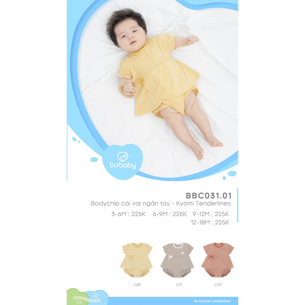 Bu Baby Body Chip Ngắn Tay Cài Vai Sợi Tre Thấm Hút Mồ Hôi Cho Bé Gái