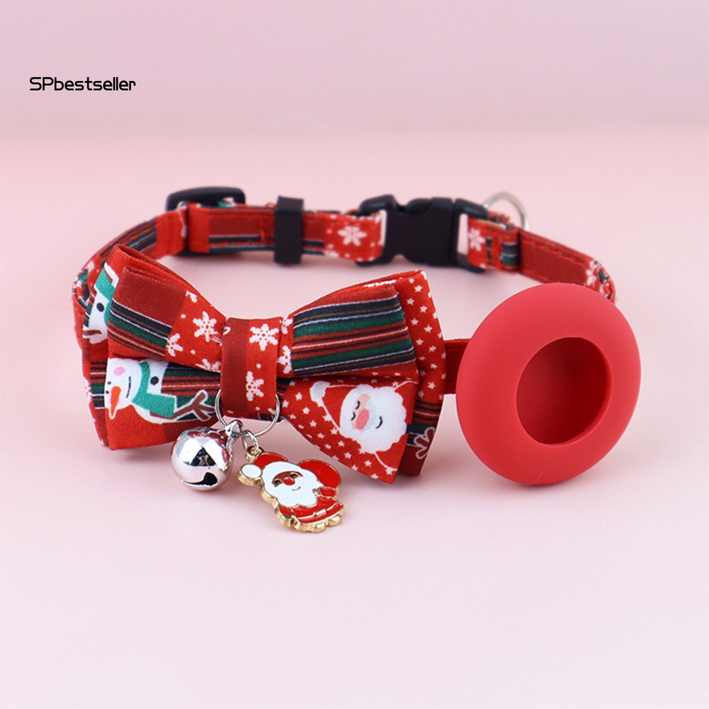 Spbest_đồ Đeo Cổ Thú Cưng Bằng Polyester Siêu Mềm Chống Mài Mòn In Họa Tiết Giáng Sinh Thắt Nơ Có Thể Điều Chỉnh Cho AirTag