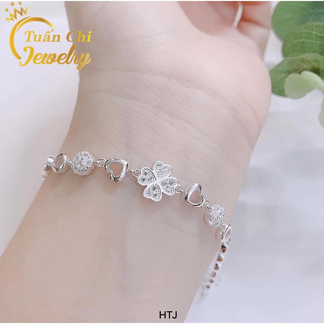 MẪU MỚI  Lắc Tay Bạc Nữ Cỏ 4 Lá May Mắn, Vòng Tay Nữ Kiểu Dáng Dễ Thương