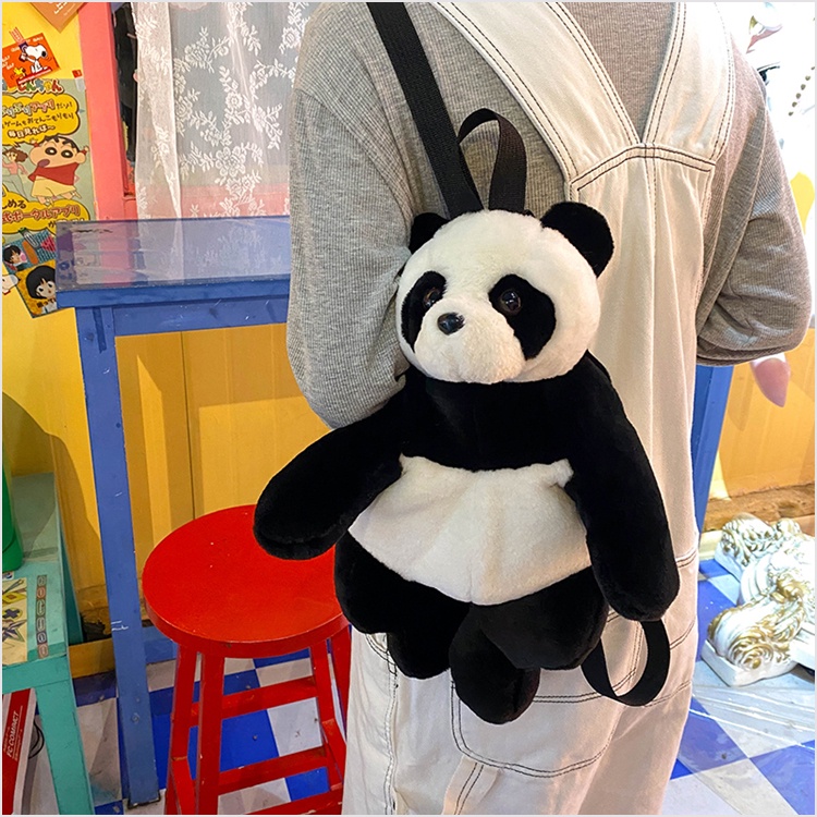 Mới Ba Lô Hình Gấu Trúc Phối Lông Mềm Đáng Yêu