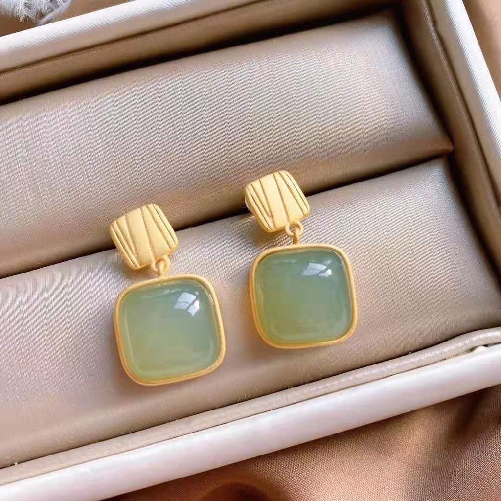 Bông Tai Mạ Vàng/Bạc Đính Đá Sapphire Sang Trọng Thời Trang