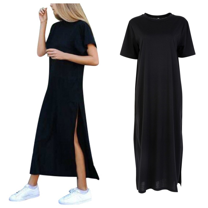 FREESHIP ĐƠN 99K_ Đầm thun tay ngắn form suông dài phối xẻ tà cá tính cho nữ | BigBuy360 - bigbuy360.vn