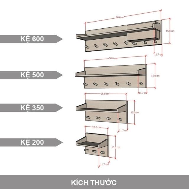 Kệ móc gỗ treo tường trang trí ,treo quần áo,treo đồ gỗ MDF lõi xanh CHỐNG ẨM-