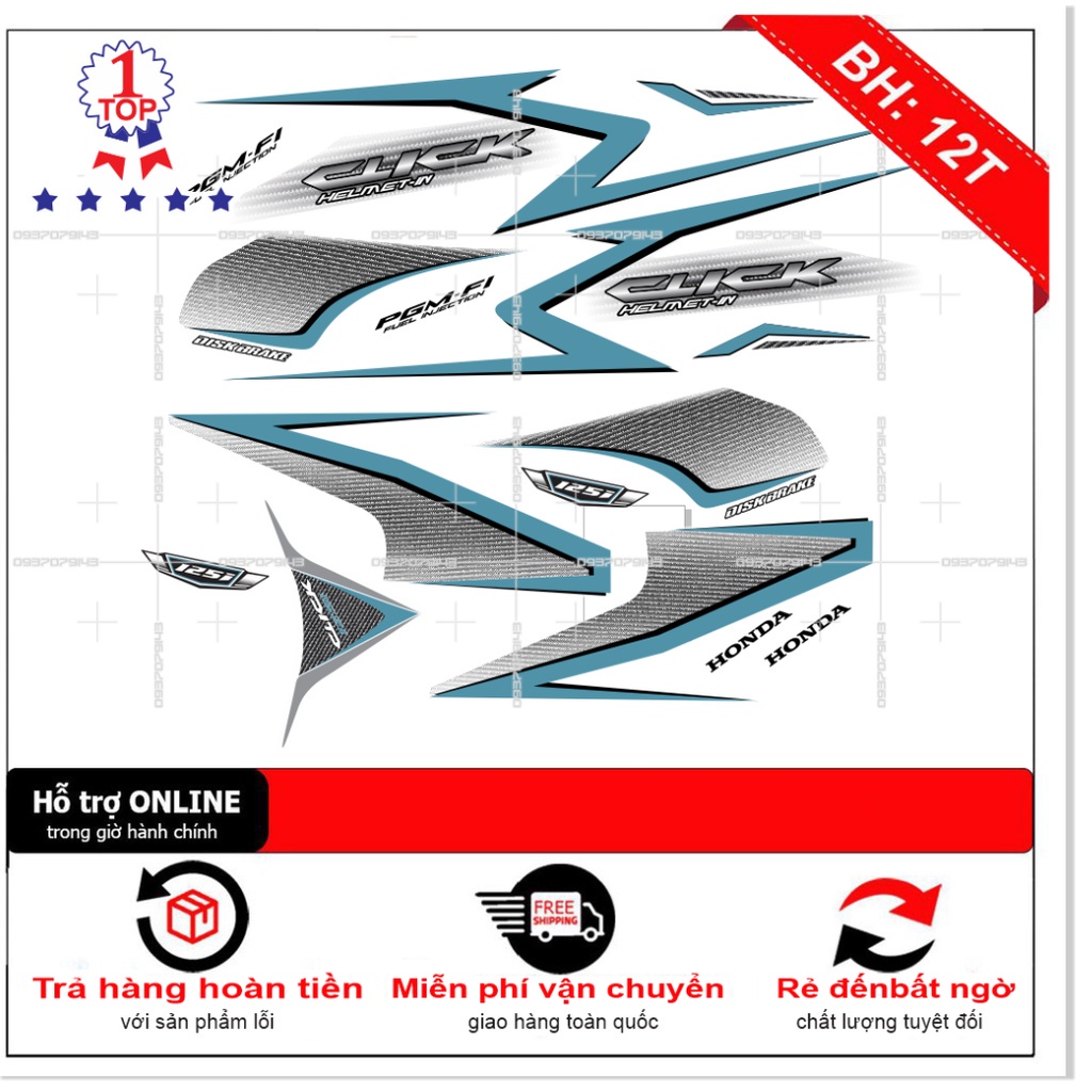 ( Quí khách vui lòng mang ra tiệm cho thợ dán ) Tem Click 125i trắng