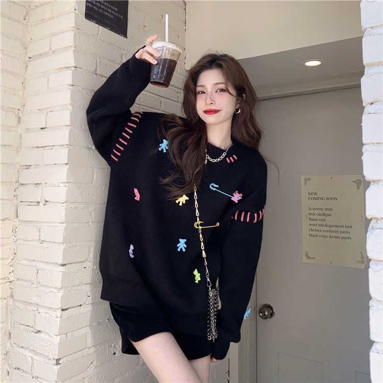 Áo Sweater Dáng Rộng Họa Tiết Gấu Xinh Xắn Dành Cho Nữ  tao bao