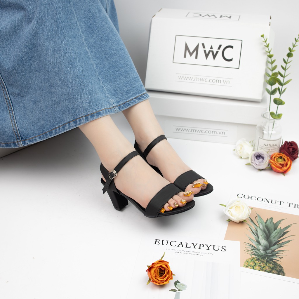 Giày Sandal Cao Gót MWC Đế Vuông Quai Ngang Basic NUCG- 3547