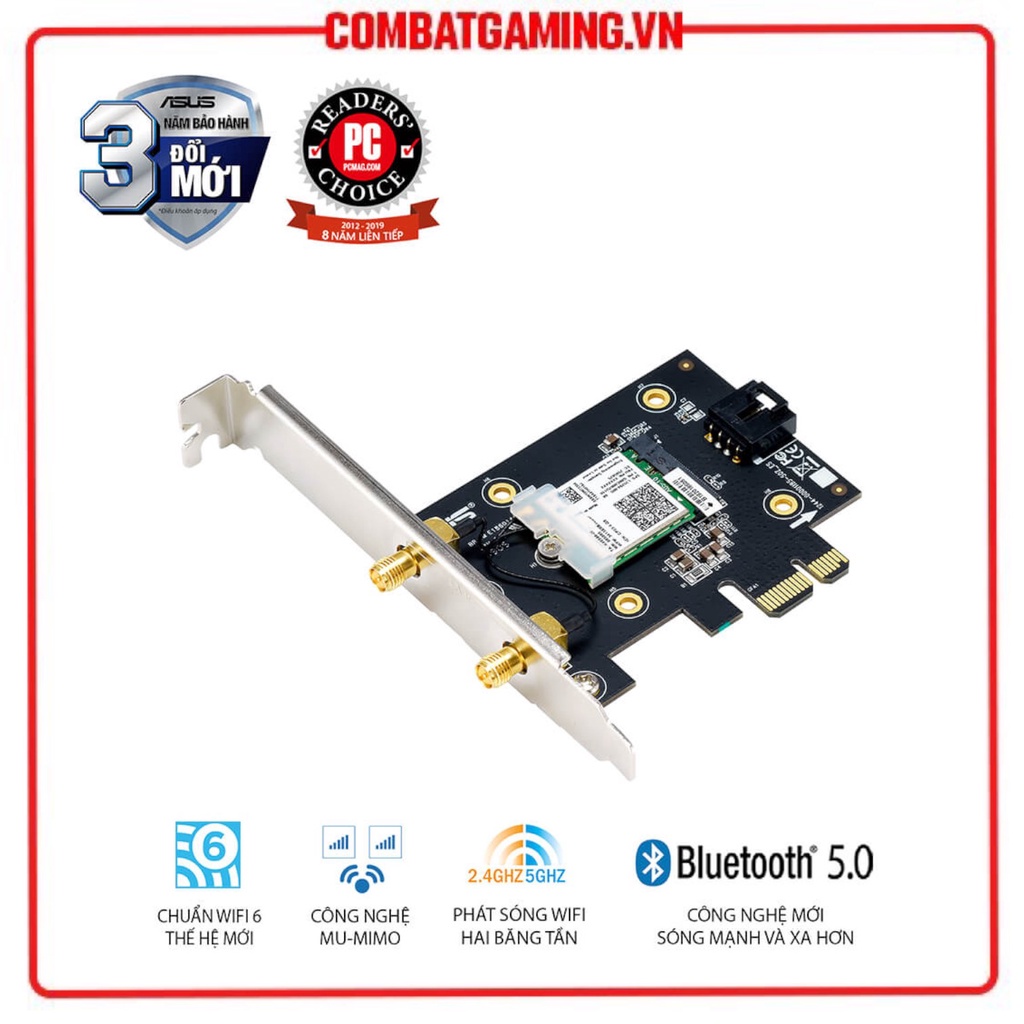 Card Mạng PCIe WiFi 6 ASUS PCE - AX3000 Chuẩn AX3000 Tray (Hàng chính hãng Asus VN)