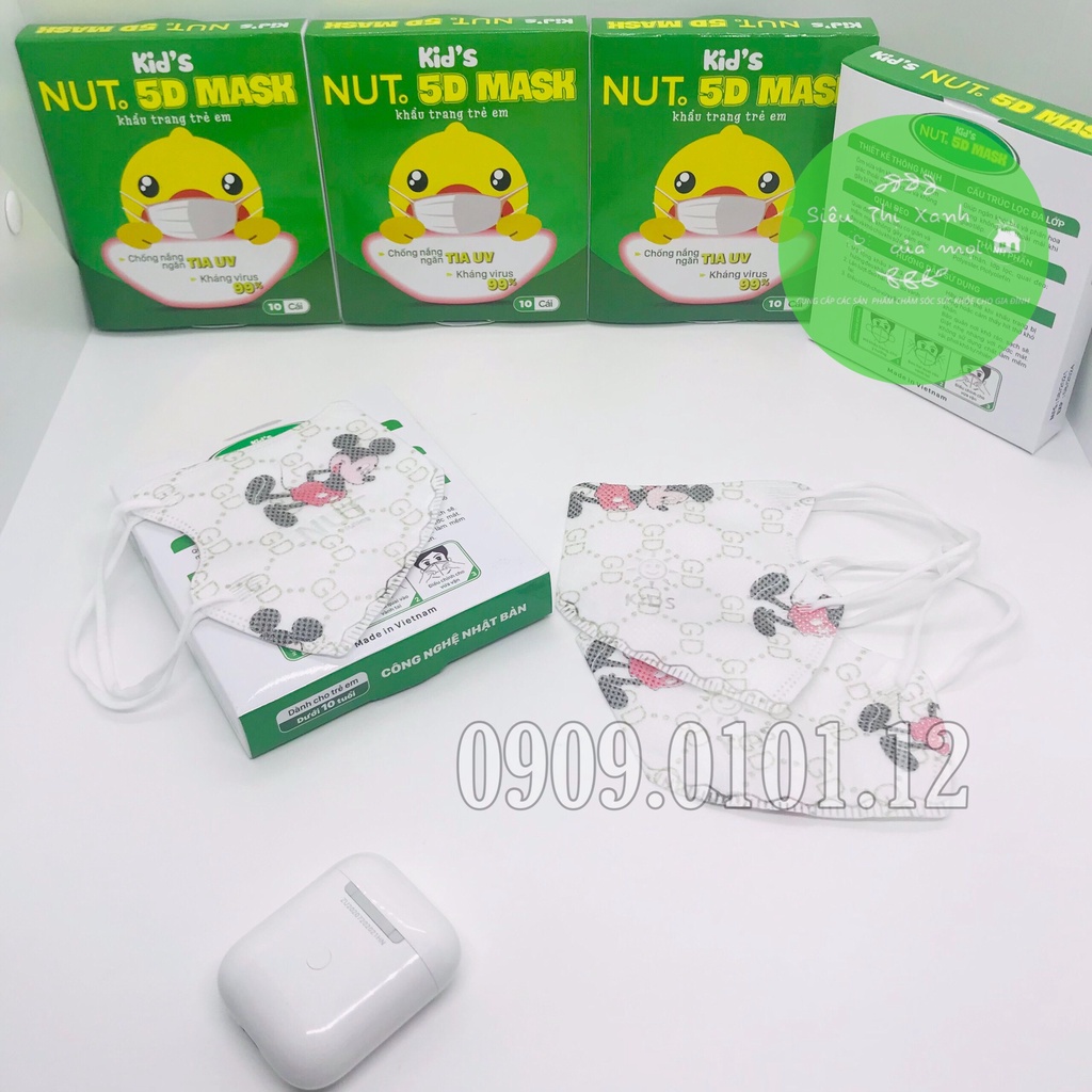 Khẩu trang em bé 5d thương hiệu Nut - Phương Tuyến chính hãng, 5d mask cho bé từ 1 - 3 tuổi