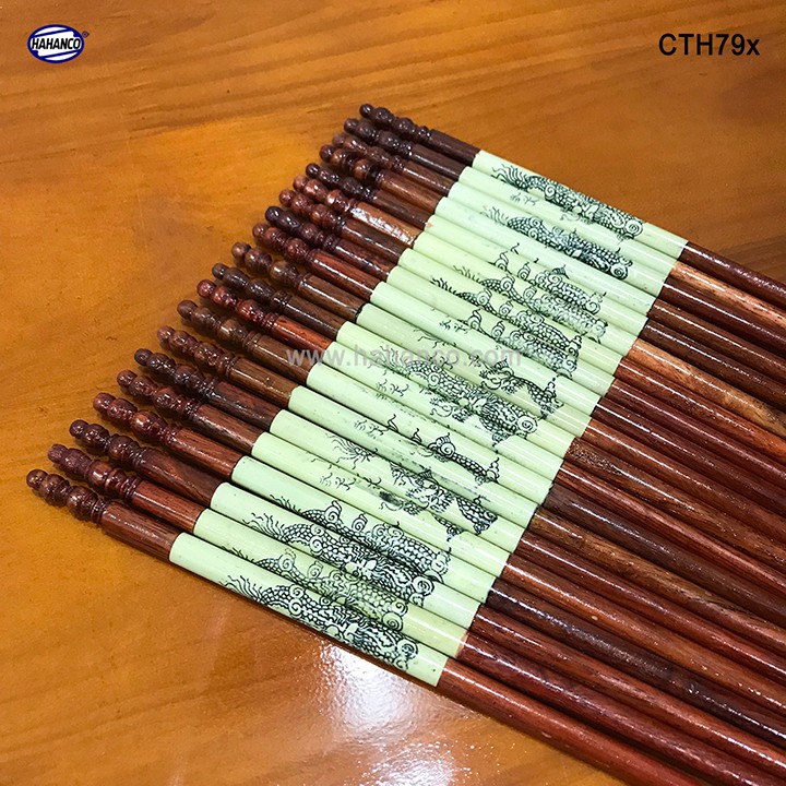 Bộ Đũa Thờ HAHANCO 10 Đôi + Giá Đũa Hoa Văn PHONG THỦY GỖ HƯƠNG Loại 1