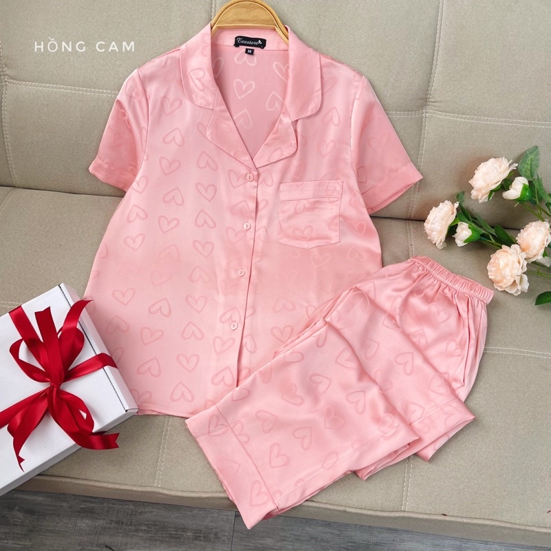 Bộ mặc nhà Pyjama chất lụa gấm Tea Store áo cộc quần dài 4 màu