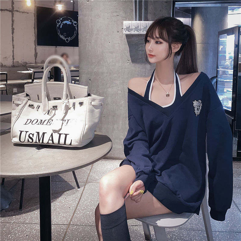 2021 Korean style loose pullover blouse 2-piece set women's mid-length sweater