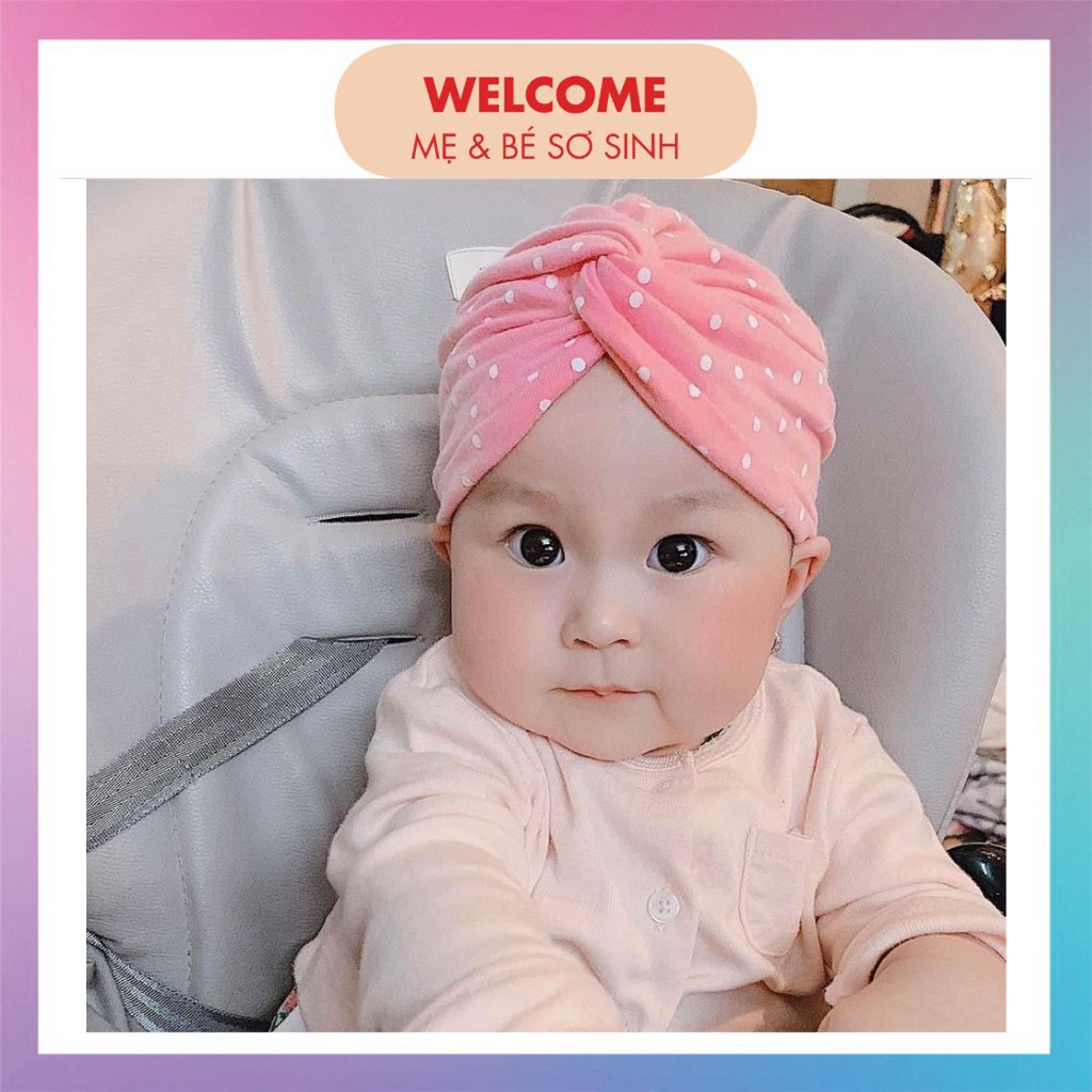 Mũ turban xoắn cho bé gái, nón tuban nơ chéo trùm đầu em bé sơ sinh siêu xinh chất cotton