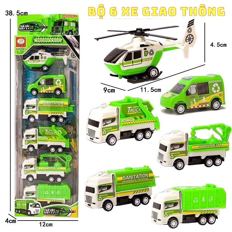 Đồ chơi bộ hộp Set 6 Món Ô tô Máy Bay Chạy Cót, bánh đà ,Xe mô hình: xe cứu hỏa, quân đội, máy bay