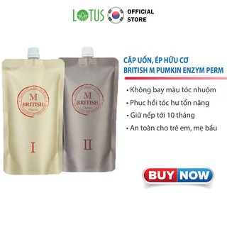 Cặp thuốc uốn, ép duỗi hữu cơ(organic) phục hồi tóc hư tổn nặng làm tại nhà, salon British M Pumkin Enzyme Perm 2x400g