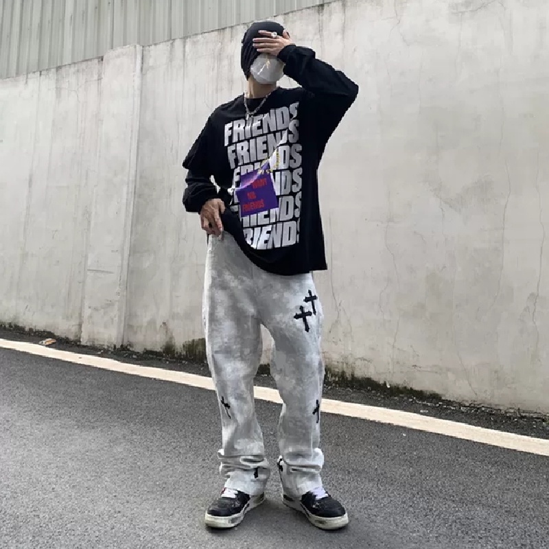 Áo thun tay dài dáng rộng in chữ phong cách Hàn Quốc thời trang cho nam size M-5XL