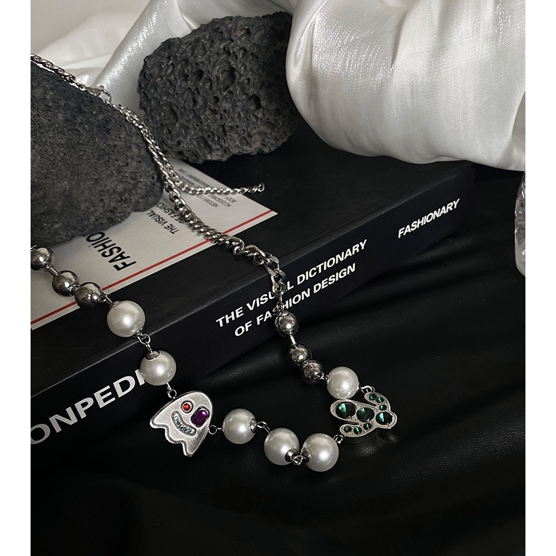 Vòng Cổ Xương Rồng Ác Quỷ 191039Vòng Cổ Chuỗi Ngọc Trai Phong Cách Hip Hop Cá Tính Dễ Phối Đồ