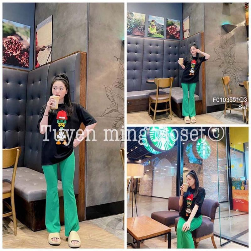 Set bộ áo thun vịt tay con phối quần dài ống loe!