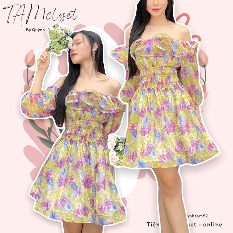 Đầm hoa xoè trễ vai - TK1106