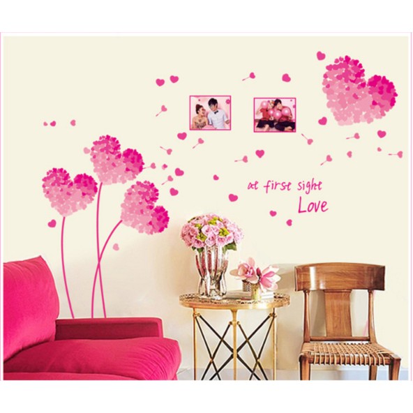 Decal dán tường hoa trái tim hồng AY7176