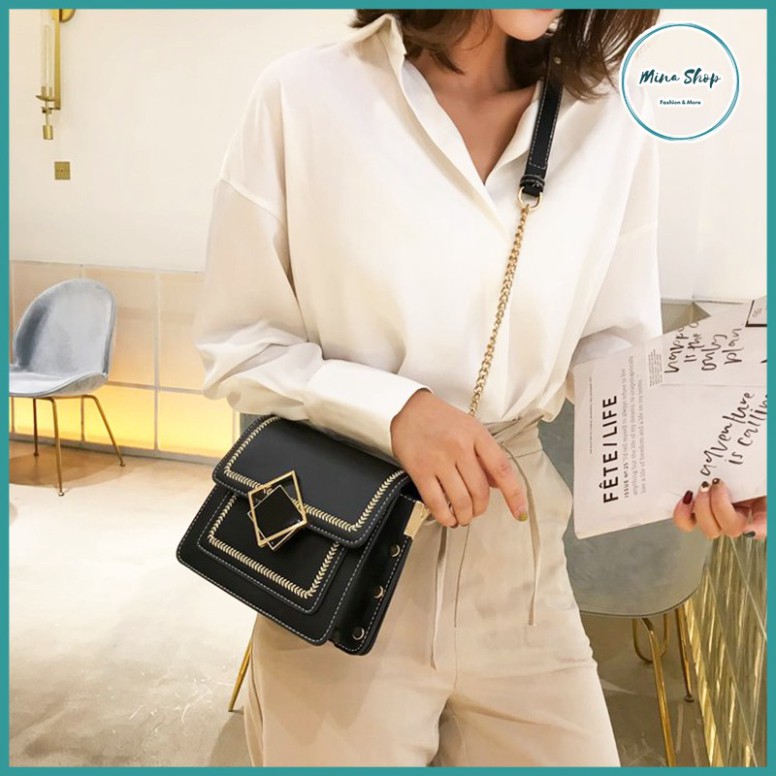 Túi đeo chéo nữ khóa vuông, túi xách nhiều ngăn tiện lợi, kiểu dáng thời trang, dễ phối đồ | BigBuy360 - bigbuy360.vn