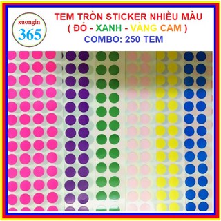 combo 250 Tem tròn nhiều màu 1,2 cm dùng để phân loại sản phẩm ( Quà tặng khi mua 100 tờ)