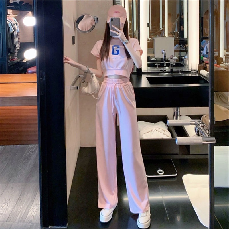 Áo thun ngắn tay và Quần dài ống rộng thời trang cho nữ